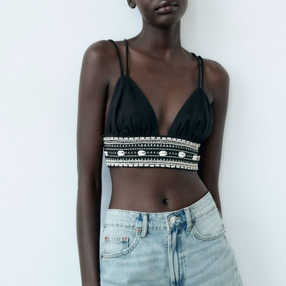 Zara Seashell Linen Top XS